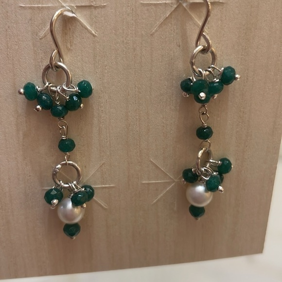 Sundance Catalog Emerald, Pearl & Sterling Silver Earrings—BEAUTIFUL!! NWOT - Picture 4 of 5